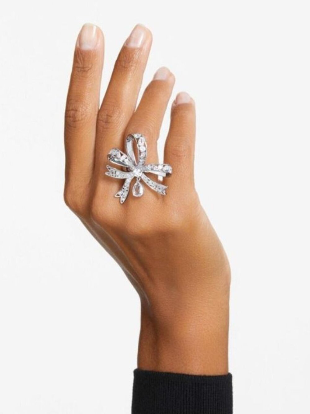 Swarovski Diamond Bow White Rhodium Plated Ring 8